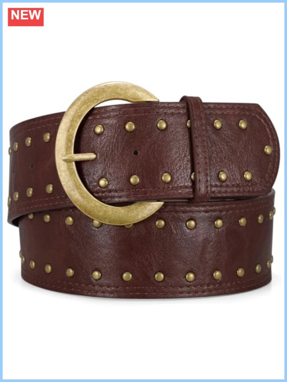 Wide Chunky PU Leather Belt Western Vintage Studded Waist Belt for Dresses